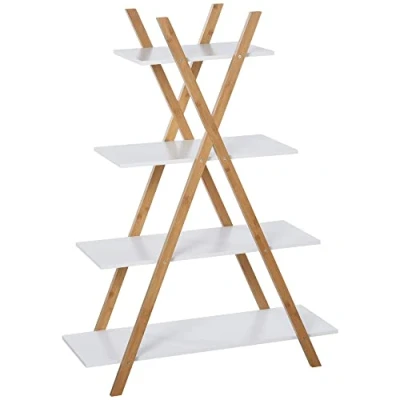 Abbildung von kleankin Badregal, 4 Ebenen Treppenregal, Leiterregal, Badezimmer, Bambus, Natur+Weiß, 80 x 33 109