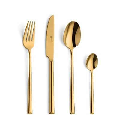 Abbildung von Paul Wirths VIVENDI 4 teiliges Besteck Set für eine Person, hochwertige PVD Veredelung, elegantes 18/10 Edelstahl Besteckset gold, Essbesteck rostfrei, gold spülmaschinenfest