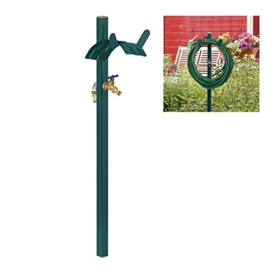 Abbildung von Relaxdays Wasserzapfstelle mit Schlauchhalter, für 45m Schlauch, 2X 1/2&quot; Schlauchadapter, Stahl, HBT 107,5x25x18cm, grün