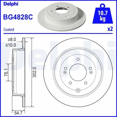 Abbildung von DELPHI BG4828C Bremsscheibe 302 10 5 voll beschichtet unbehandelt ohne Radlager, ABS Sensorring HYUNDAI: Tucson, ix35, Tucson Box Body / SUV