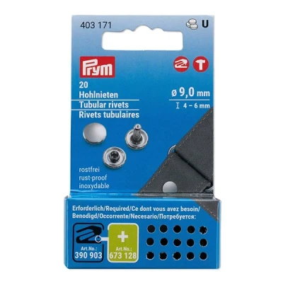 Abbildung von Prym 403171 Hohlnieten, ø 9 mm/4 6 mm, Messing silberfarbig, 20 Stück für Vario Creative Tool, Silber