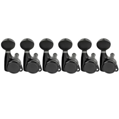 Abbildung von Musiclily Pro 6 in Line Gitarren Locking Mechaniken 18:1 Ratio Tuners Tuning Pegs Keys Machine Heads für Strat Tele Style E Gitarre, Schwarz mit Vintage Oval Button