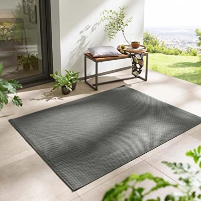 Abbildung von Taracarpet In &amp; Outdoor Teppich Wetterfest Wohnzimmer Balkon Küchenteppich Flachgewebe sisaloptik meliert Einfarbig Uni anthrazit dunkelgrau 120x160 cm