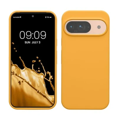 Abbildung von kwmobile Hülle kompatibel mit Google Pixel 9 / Pro Silikon Handy Case Handyhülle weiche Oberfläche kabelloses Laden Mango