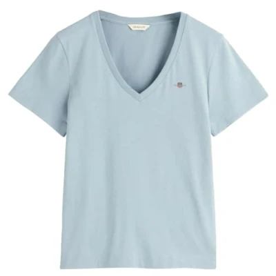 Abbildung von GANT REG Shield SS Vneck Tshirt basic, Damen, Größe: Medium, Fresh blue