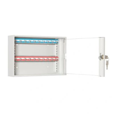 Abbildung von LEOMAR Schlüsselschrank, Schlüsselkasten mit 20 Haken, Schlüsselbox aus Stahlblech Glastüren, Verstellbaren Hakenleisten, Organizer zur Wandbefestigung, Abschließbar, 6 x 35 22 cm