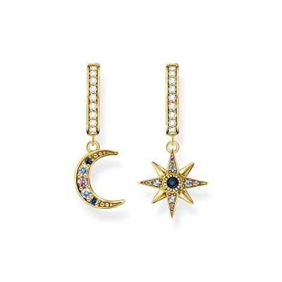 Abbildung von THOMAS Sabo Creolen Royalty Stern und Mond mit Steinen aus 925 Sterlingsilber 750er Gelbgold Vergoldung, Maße: ca. 2,9cm x 1,6cm, CR682 959 7