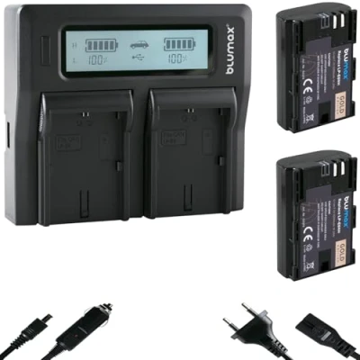 Abbildung von 2X Blumax Akku LP E6NH 2250mAh + Dual LCD Ladegerät