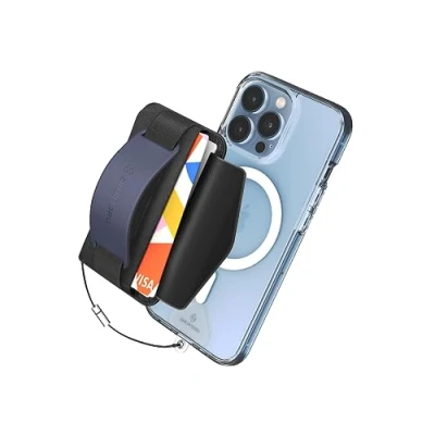 Abbildung von Sinjimoru Rutschfester Magnetischer Handy Kartenhalter mit Fingergriff, Kreditkartenetui kompatibel MagSafe Wallet Magnetic Card Holder für iPhone 16 15 14 13 12 Reihe. M BGrip Marine Blau