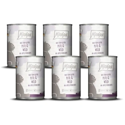 Abbildung von MjAMjAM Premium Nassfutter für Katzen DUO von guter Pute &amp; Wild an Apfelstückchen, 6er Pack (6 x 400g), getreidefrei mit extra viel Fleisch