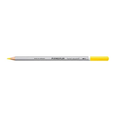 Abbildung von STAEDTLER aquarell Buntstifte karat aquarell, gelb, wasservermalbare, weiche und farbintensive Mine, für unterschiedliche Trocken Nasstechniken, 6 Aquarellstifte im Kartonetui, 125 1