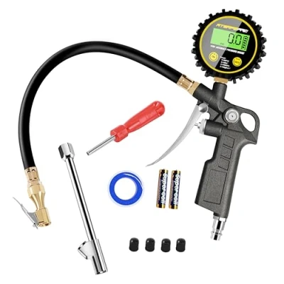 Abbildung von Digitaler Reifenfüller Manometer, ATsafepro Hochleistungs Reifendruckprüfer Luftwerkzeug 200 PSI mit Gummischlauch und Schnellkupplungs luftdruckprüfer Kompressor Zubeh