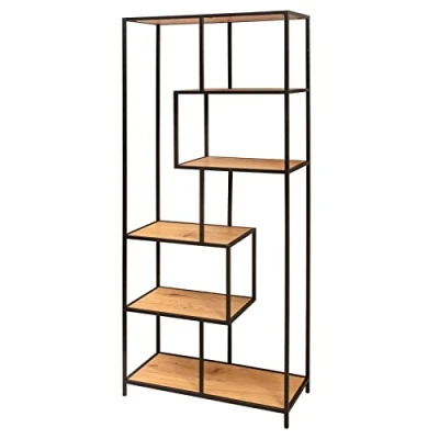 Abbildung von riess ambiente Standregal SLIM LINE 185cm natur / schwarz, Einzelartikel 1 tlg., Wohnzimmer · Wildeiche Design Metall mit Ablage Industrial