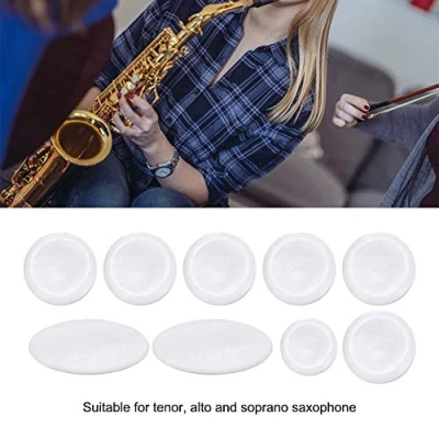 Abbildung von Saxophon Tasten,Key Button Inlays Tasten Für Sax Saxophon,9 Teile/Satz Exquisite Weiße Perle Shell Key Alto Tenor Sopran Zubehör