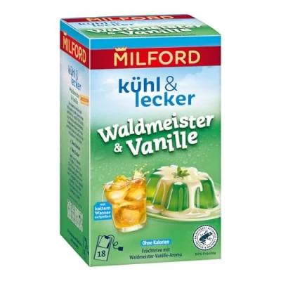 Abbildung von MILFORD kühl &amp; lecker Waldmeister Vanille Früchtetee mit Aroma 18 Teebeutel