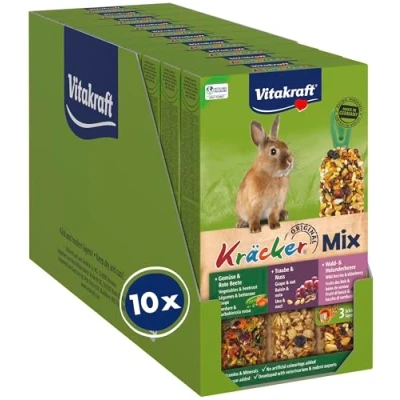 Abbildung von Vitakraft Kräcker Mix, Nagersnack, für Zwergkaninchen, mit Gemüse und Rote Beete, Traube Nuss, Waldbeere Holunderbeere, ohne Zusatz von Zucker Getreide (10x 168g)