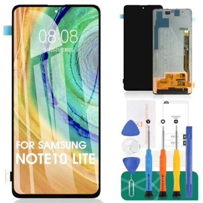 Abbildung von SRJTEK OLED Display für Samsung Galaxy Note 10 Lite, LCD Display, Ersatz SM N770F, Touchscreen, Reparaturset, rahmenlos, Schwarz, mit Fingerabdruckerkennung