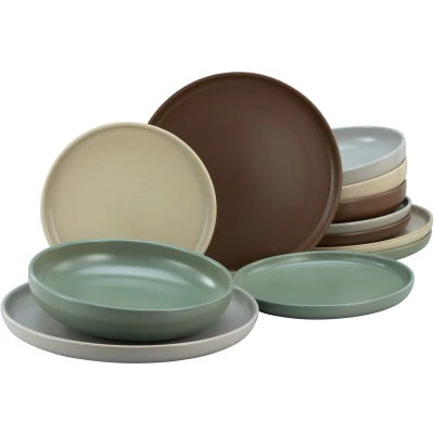 Abbildung von CreaTable Tafelservice &quot;Geschirr Set Uno Natural&quot;, (Set, 12 tlg., Teller für 4 Personen), Service, handwerkliche Optik, Teile, Personen