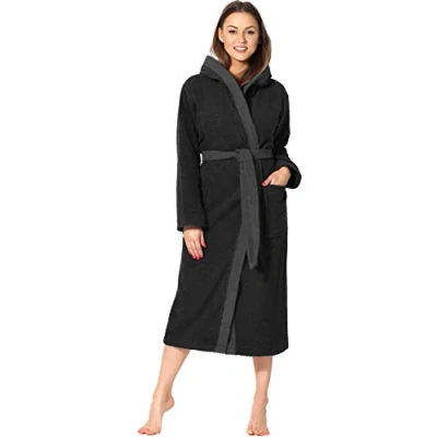Abbildung von Ladeheid Damen Frottee Bademantel aus 100% Baumwolle LA40 191 (Schwarz 30/Dunkelgrau 12, XXL)