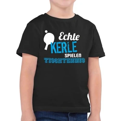 Abbildung von Kinder t Shirt Jungen Sport Kleidung Echte Kerle Spielen Tischtennis 140 (9/11 Jahre) Schwarz Sportshirt 25. Geburtstag tischtennisspieler kindershirts Tshirt Jungs Kindershirt