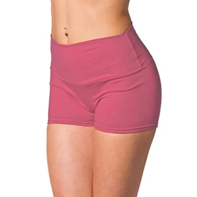 Abbildung von Alkato Damen Sport Shorts mit Hohem Bund Hotpants Radlerhose Long Shorts, Farbe: Dunkelrosa, Größe: 38