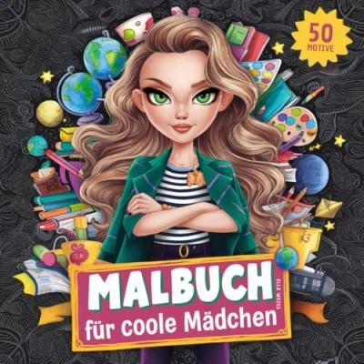 Abbildung von Malbuch für coole Mädchen &amp; Teenager als Geschenk ab 12 Jahren: Kreatives Beschäftigungsbuch mit 50 schönen Motiven (Portraits, Muster, Manga, Tiere, Pferde, Katze, Hund)