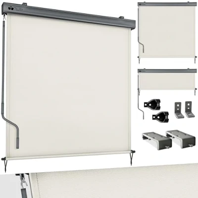 Abbildung von tillvex® Senkrechtmarkise 180 x 250 cm für Außen und Innenbereich Außenrollo wasserfest mit Handkurbel Balkon, Terrasse &amp; Garten Balkonrollo Sonnenschutz aus Aluminium Rollo Sichtschutz
