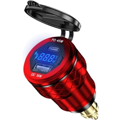 Abbildung von 45W PD USB Zigarettenanzünder Adapter für Ducati Motorrad, Din/Hella EU Stecker 18W QC 3.0 Einbau Buchse Auto Ladegerät Schnellladung C Steckdose 12V 24V BMW Triumph KTM Motorrad