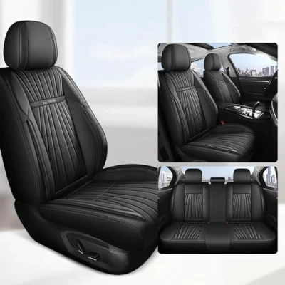 Abbildung von Eunncu Autositzbezüge komplettes Set Universal in Stylish Design Schonbezüge für Vordersitze und Rückbank Auto Sitzbezüge Airbag Kompatibel Premium Wasserdicht Sitzbezug, Schwarz