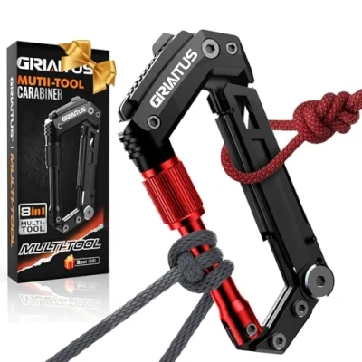 Abbildung von Camping Zubehör 8en1 Karabiner Multitool Vatertagsgeschenk für Papa Geschenke Männer Outdoor Gadgets mit Flaschenöffner Lineal Säge Schraubendreher