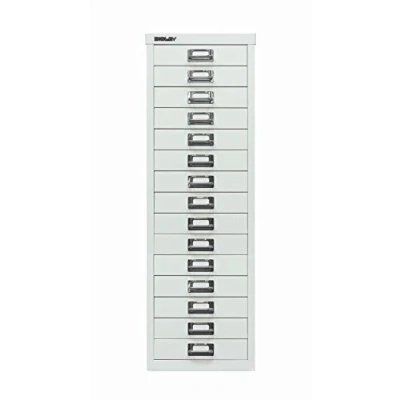 Abbildung von BISLEY MultiDrawer, 39er Serie, DIN A4, 15 Schubladen, Metall, 696 Verkehrsweiß, 38 x 27.9 86 cm