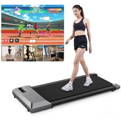 Abbildung von DeerRun Raceable Walking Pad, Laufband für Zuhause MAX 136kg, APP Steuerung Schreibtisch mit KI Begleitung, Multiplayer Rennfunktion Laufbänder