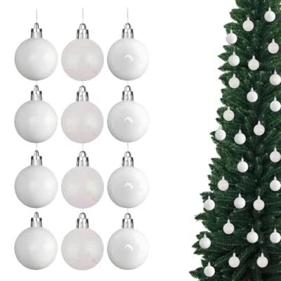Abbildung von Weihnachtskugeln, bruchsicher, Weiß, 30 mm, 12 Stück, Weihnachtsbaumschmuck, Kugel Ornamente, Bälle, Weihnachtsdekoration, glänzend, matt, glitzernd