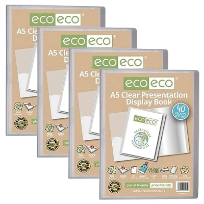 Abbildung von eco Präsentationsbuch, A5, 50% recycelt, 40 Taschen, transparent, Aufbewahrungsbox, Portfolio Kunstmappe mit Kunststoffhüllen, 4 Stück, eco128 x