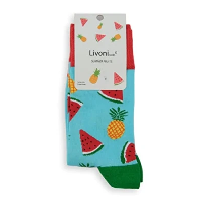 Abbildung von Livoni Unisex Cotton Regular Socks with Colorful and Fun Designs, Size: 35 38, Model Name: Summer Fruits