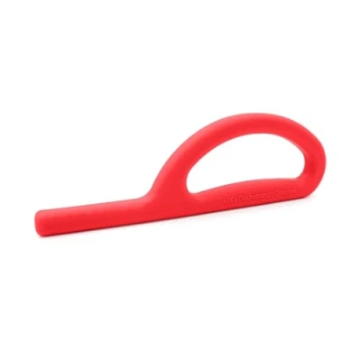 Abbildung von ARK® Grabber Goshabunga in glatt oder texturiert mit einfacher Handhabung für Kinder durch Schlaufenform inkl. ATC Pflegeanleitung Kiefermotorik, Beißblock, Kauen, Zahnen (glatt, weich, rot)