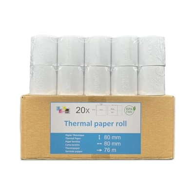 Abbildung von 20 EC Cash Thermorollen 80 x 12 Für Geräte mit Thermodrucker, Thermopapier Bonrolle, Bisphenol A frei. Lauflänge 78,8 m. den Einsatz in Kassensystemen und Thermodruckwerken