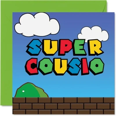 Abbildung von Geburtstagskarten für Cousin Super Cousio lustige Geburtstagskarte von Verwandten der Familie, Cousin, Geburtstagsgeschenke, 145 mm x mm, Witz Grußkarten Frauen und Männer