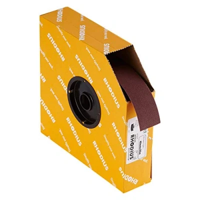 Abbildung von RHODIUS SPBR, 1 Stück Schleifleinen 40 mm x 25 m K180, für Metall und Holz, Schleifpapier, Handschliff, Schleifband, Schmirgelpapier, Rollenware