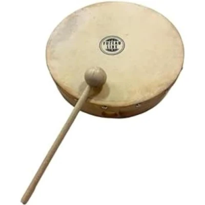 Abbildung von FUZEAU 70627 Tamburin aus Holz Natürliche Haut Ø 20 cm ohne Ohrring Wird mit 1 Holzhammer geliefert Echtheit des Klangs garantiert Ab 4 Jahren, beige