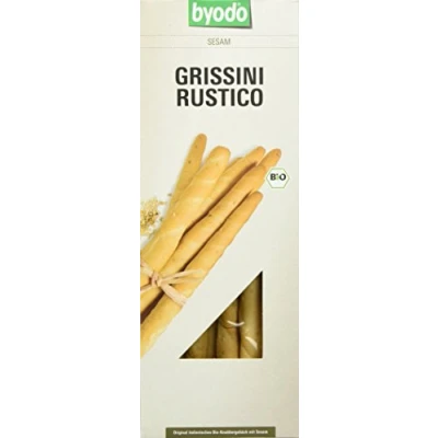 Abbildung von Byodo Sesam Grissini Rustico 100g Bio Mini Baguettestangen Nussiger Geschmack, Nativ Extra Olivenöl, Handgefertigt in Italien