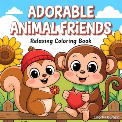 Abbildung von Adorable Animal Friends Relaxing Coloring Book: Cute &amp; Simple Illustrations For Adults and Teens