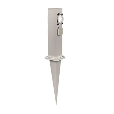 Abbildung von ledscom.de Garten Steckdosen Säule Polly mit Erdspieß für außen, IP44, 3 Fach Timer/Zeitschaltuhr, Edelstahl, eckig, 38cm