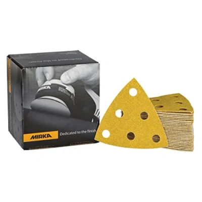 Abbildung von Mirka Gold Schleifdreieck Universal Schleifpapier 93x93x93mm / 6 Loch Korn P60, 50 Stk Zum Schleifen von Gips, Spachtel, Spanplatten, Holz, Lack