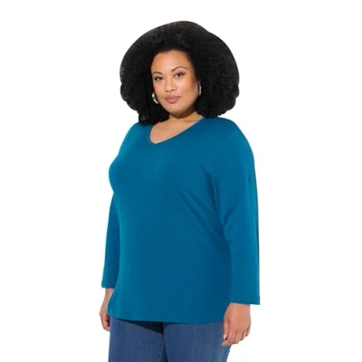Abbildung von Ulla Popken Rundhalsshirt Shirt V Ausschnitt Relaxed Langarm