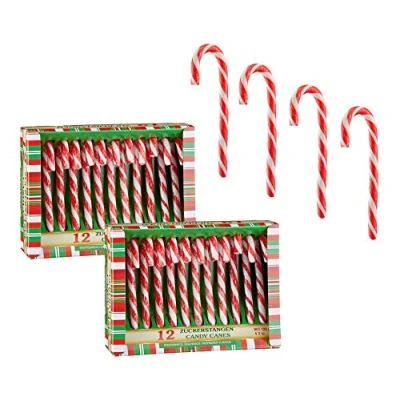 Abbildung von Spetebo Zuckerstangen essbar mit Erdbeer Geschmack 24 Stück Weihnachts Deko Baumschmuck Christbaumdeko Anhänger Candy Canes Süßigkeiten