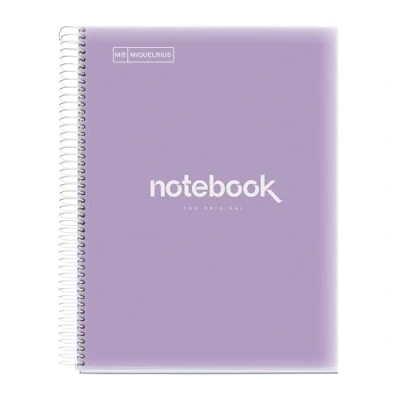 Abbildung von Miquelrius Notizbuch A4 Notebook Emotions, 120 Blatt 90 g/m², Raster 5 x mm, Farbige Streifen, Mikroperforierte Spirale, Polypropyleneinband, Lavendel