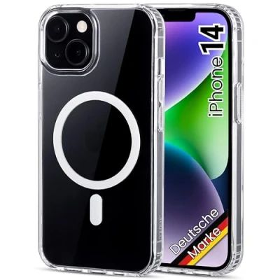 Abbildung von JProtect Magnetische Handyhülle für iPhone 14 MagSafe Hülle/Stoßfeste Hülle Transparent/Durchsichtige Case Apple Magnet/Hülle Magnetisch