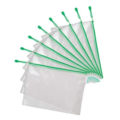 Abbildung von Tarifold Fr 509005 Set mit 8 Hüllen, Kunststoff, A4, Reißverschluss, Dokumentenhüllen, transparent, für Büro, Reise, Schule, Haus, Farbe Grün