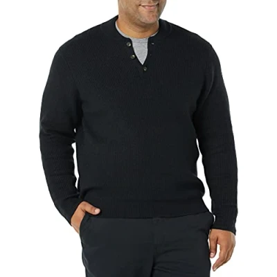 Abbildung von Amazon Essentials Herren Soft Touch Henley Pullover mit Langen Ärmeln, Schwarz, XXL